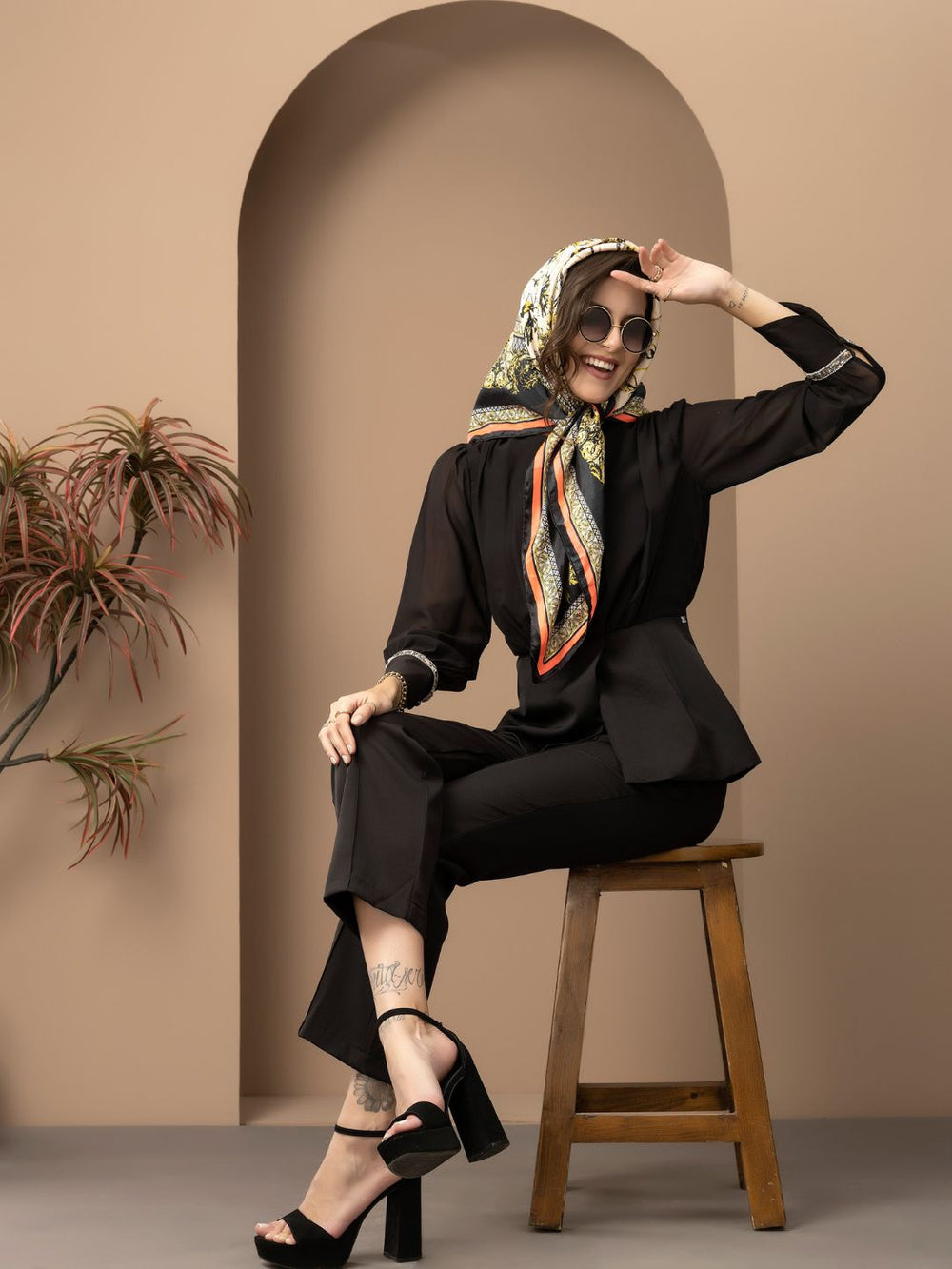 Beatnik Bishop Sleeve Black Peplum Coord Beatnik India