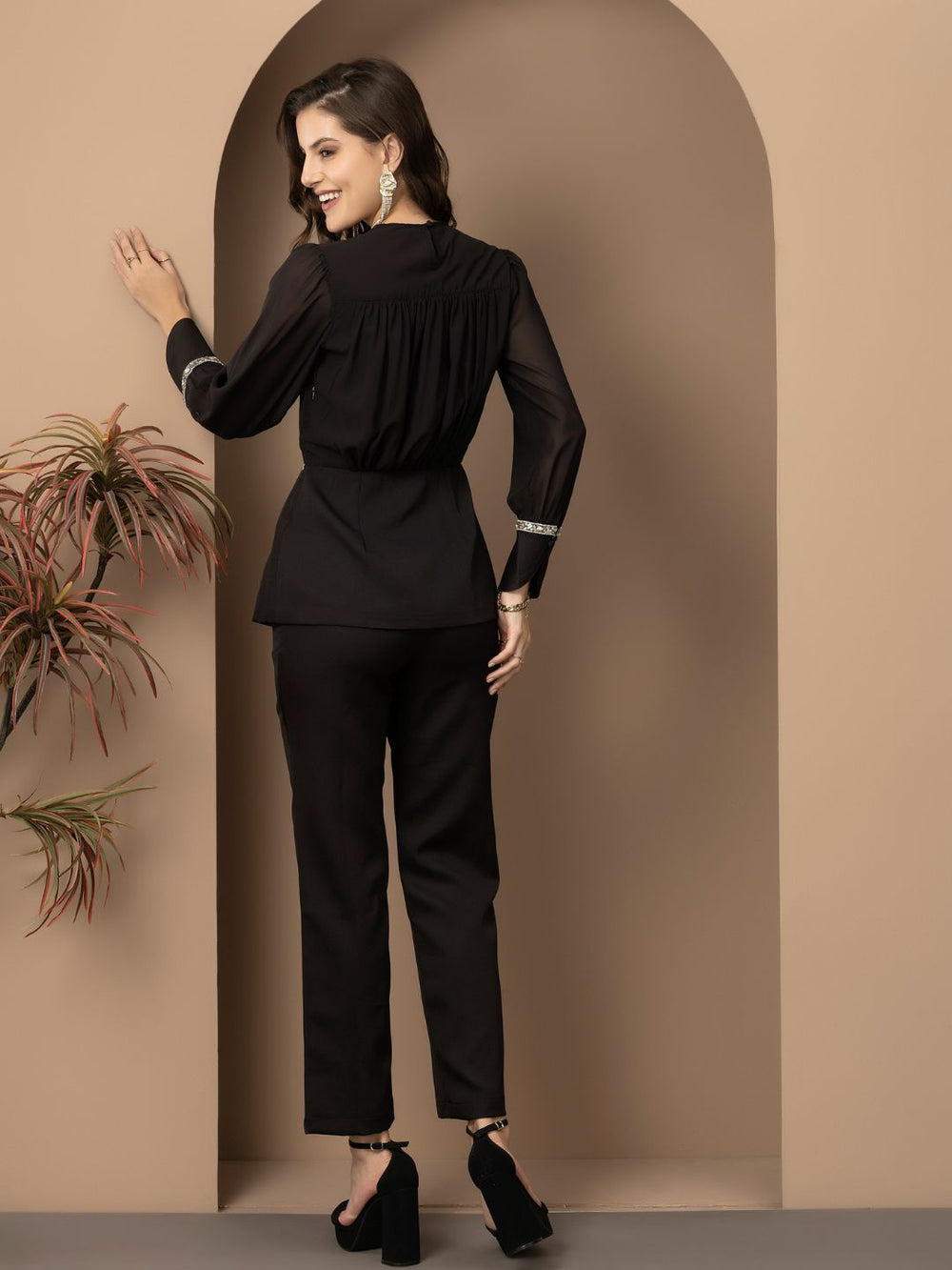 Beatnik Bishop Sleeve Black Peplum Coord Beatnik India