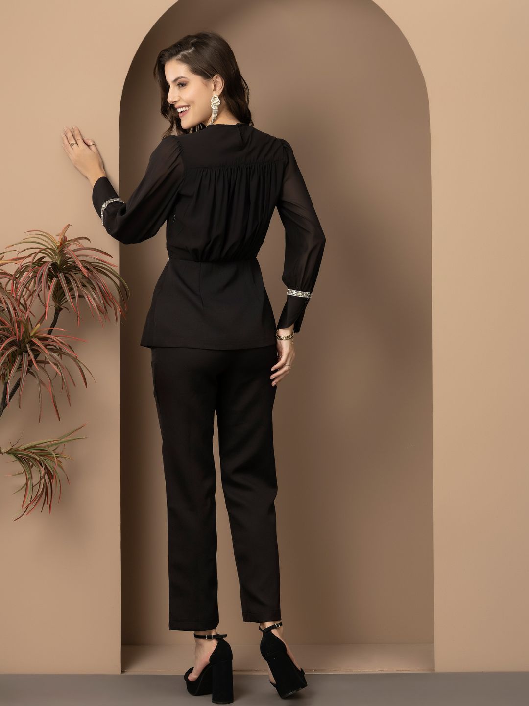 Beatnik Bishop Sleeve Black Peplum Coord Beatnik India