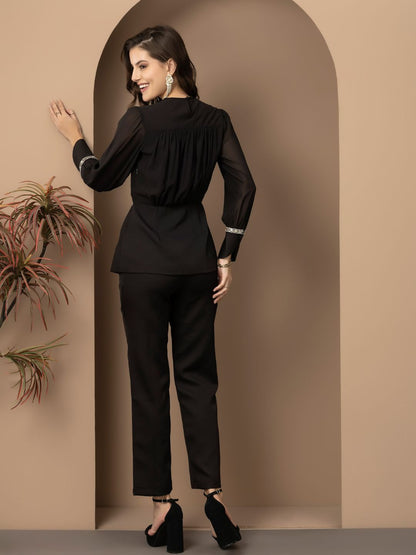 Beatnik Bishop Sleeve Black Peplum Coord Beatnik India