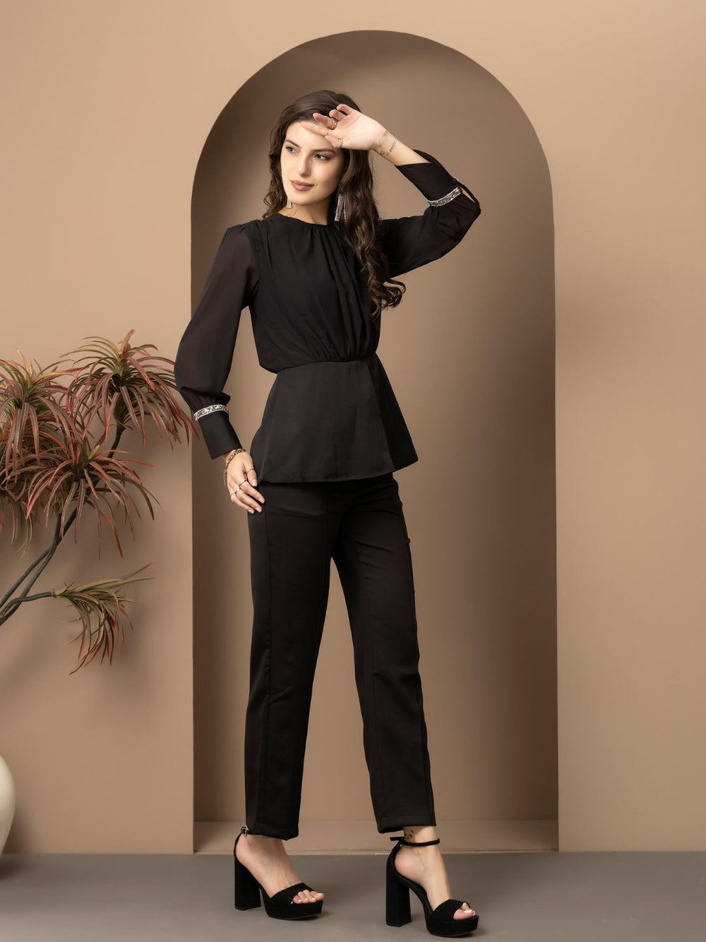 Beatnik Bishop Sleeve Black Peplum Coord Beatnik India