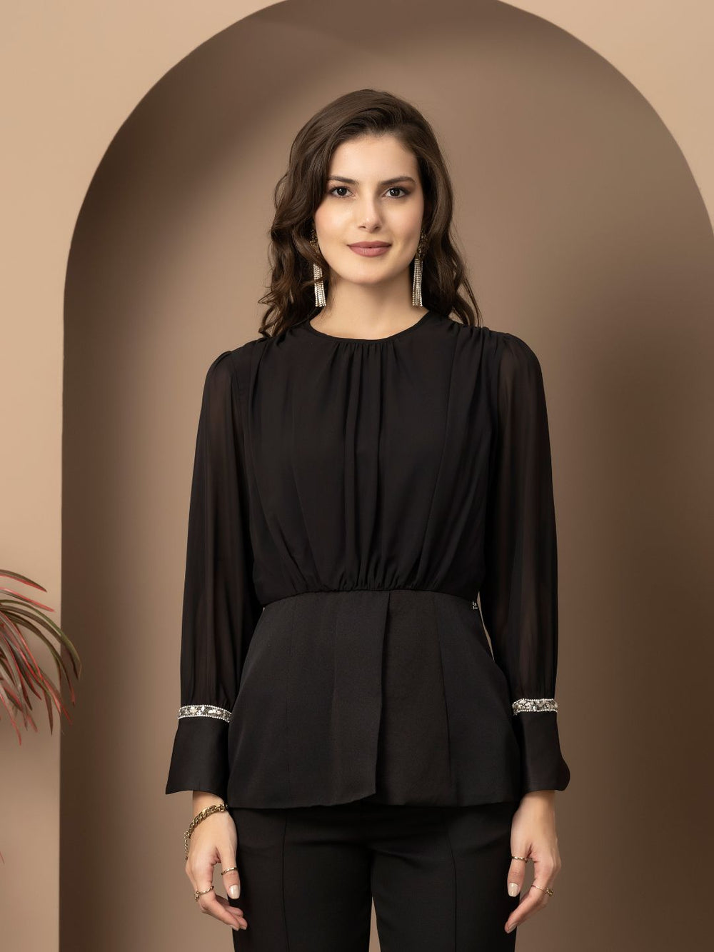 Beatnik Bishop Sleeve Black Peplum Coord Beatnik India