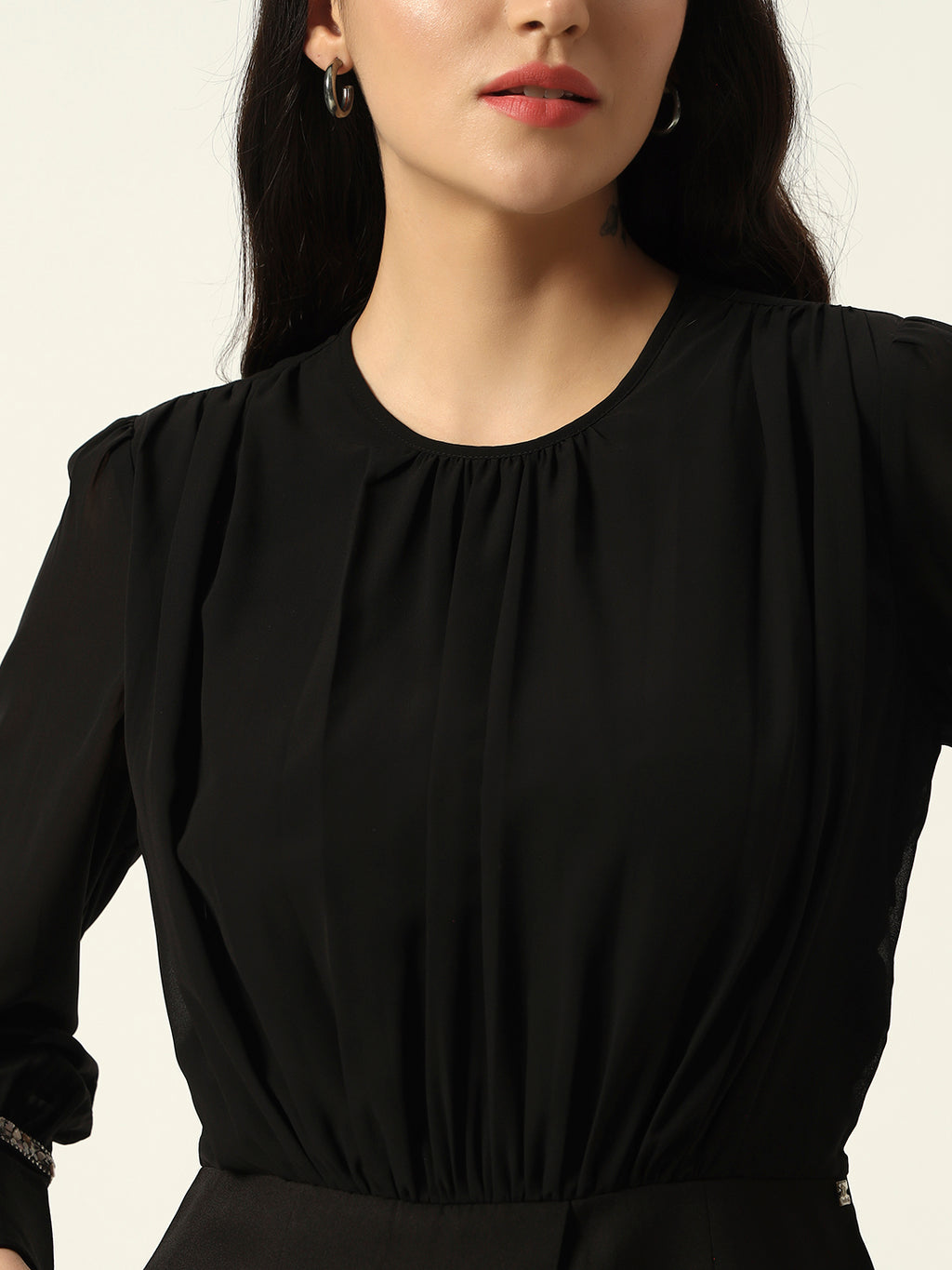 Crepe Bishop Sleeve Black Peplum Coord