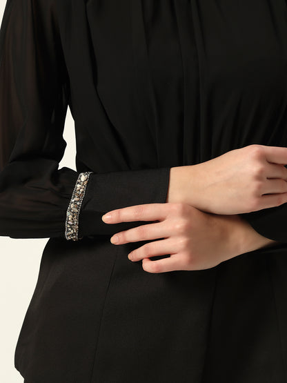 Crepe Bishop Sleeve Black Peplum Coord