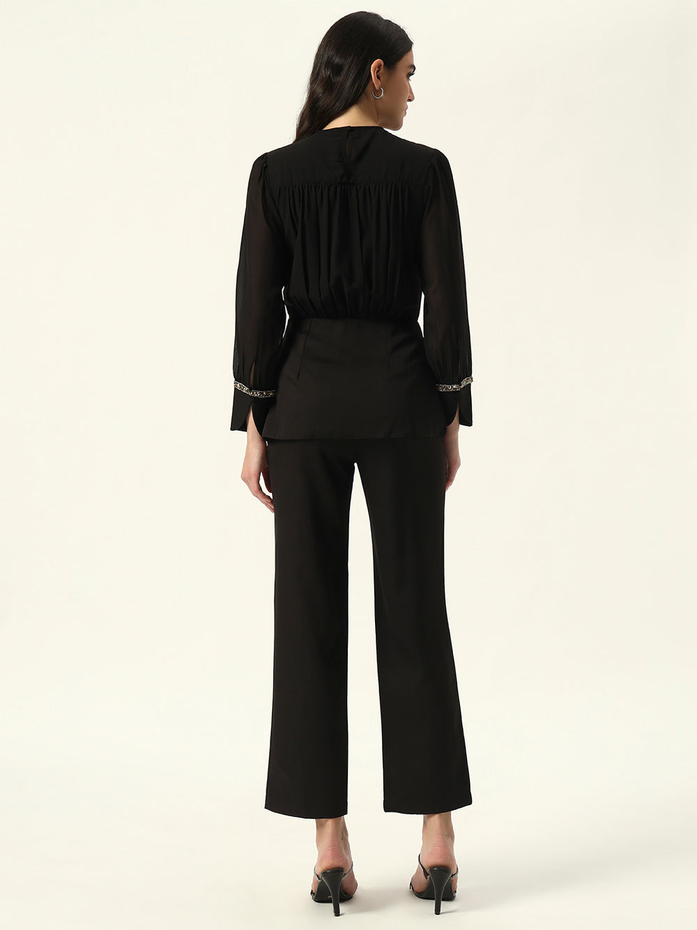 Crepe Bishop Sleeve Black Peplum Coord