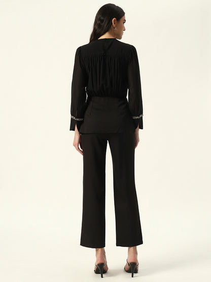 Crepe Bishop Sleeve Black Peplum Coord