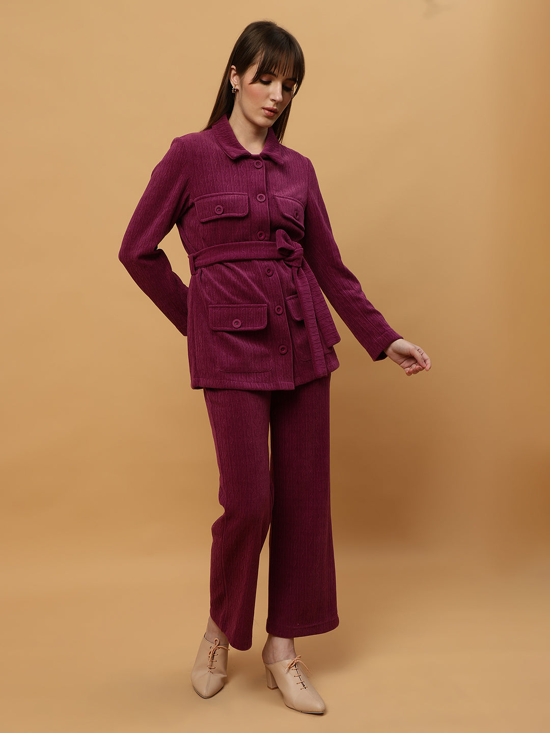 Beatnik Full Sleeves and Belted Elegance Party Style Collared Coord Beatnik India