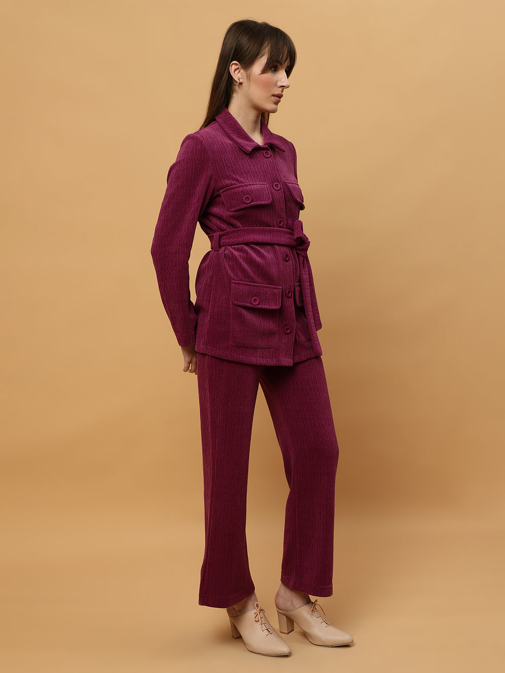 Beatnik Full Sleeves and Belted Elegance Party Style Collared Coord Beatnik India