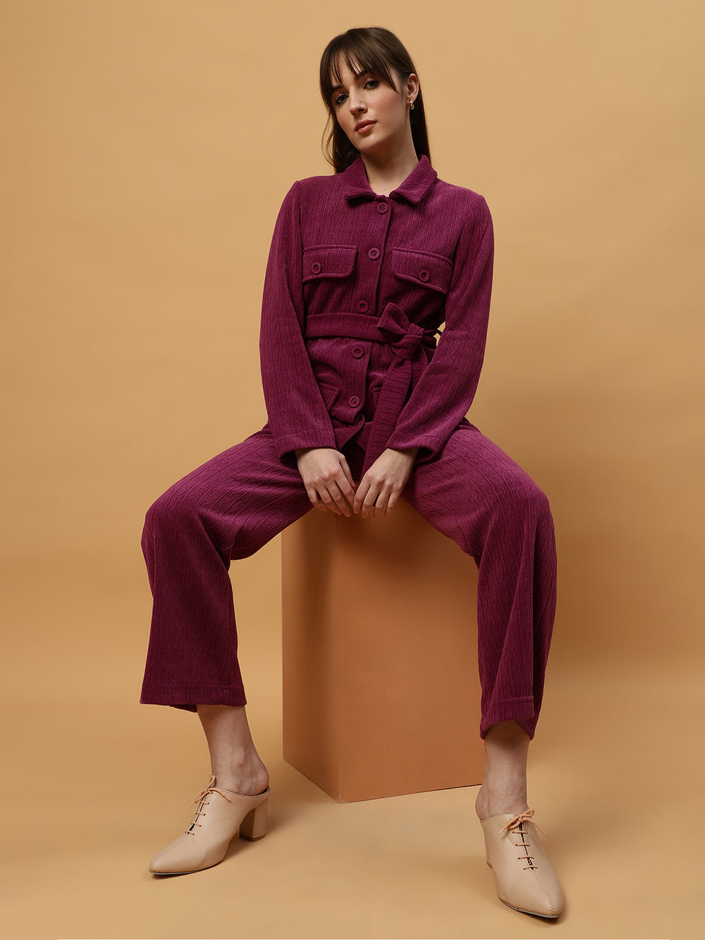 Beatnik Full Sleeves and Belted Elegance Party Style Collared Coord Beatnik India