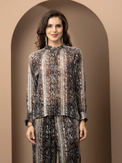 Chic 2-Piece Animal Print Georgette Coord Set with Satin Stripes Beatnik India