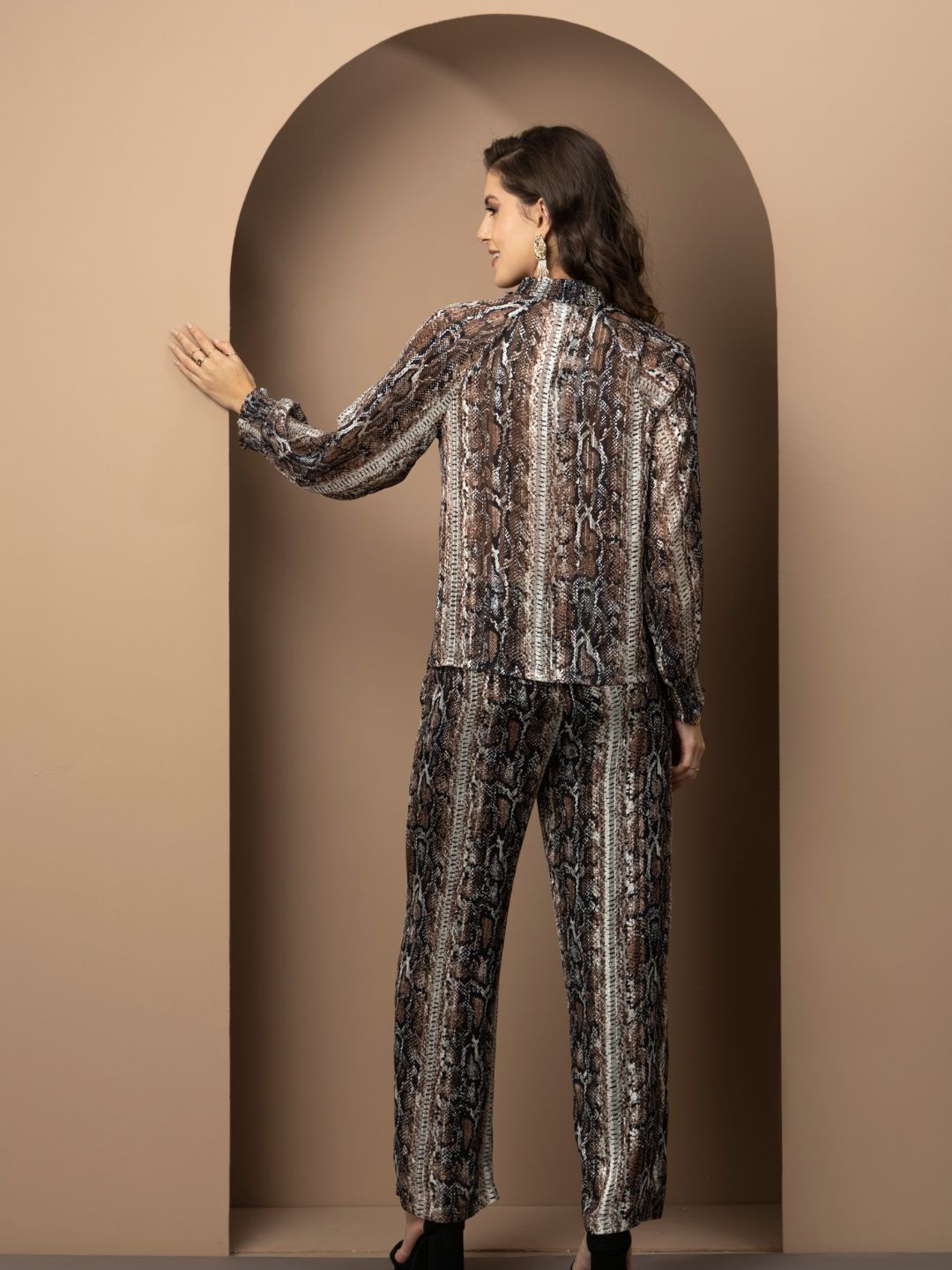 Chic 2-Piece Animal Print Georgette Coord Set with Satin Stripes Beatnik India