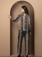 Chic 2-Piece Animal Print Georgette Coord Set with Satin Stripes Beatnik India