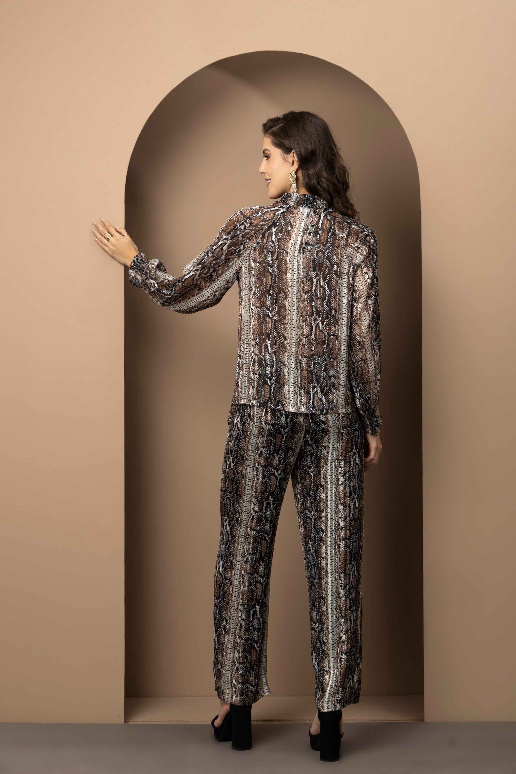 Chic 2-Piece Animal Print Georgette Coord Set with Satin Stripes