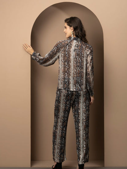 Chic 2-Piece Animal Print Georgette Coord Set with Satin Stripes Beatnik India