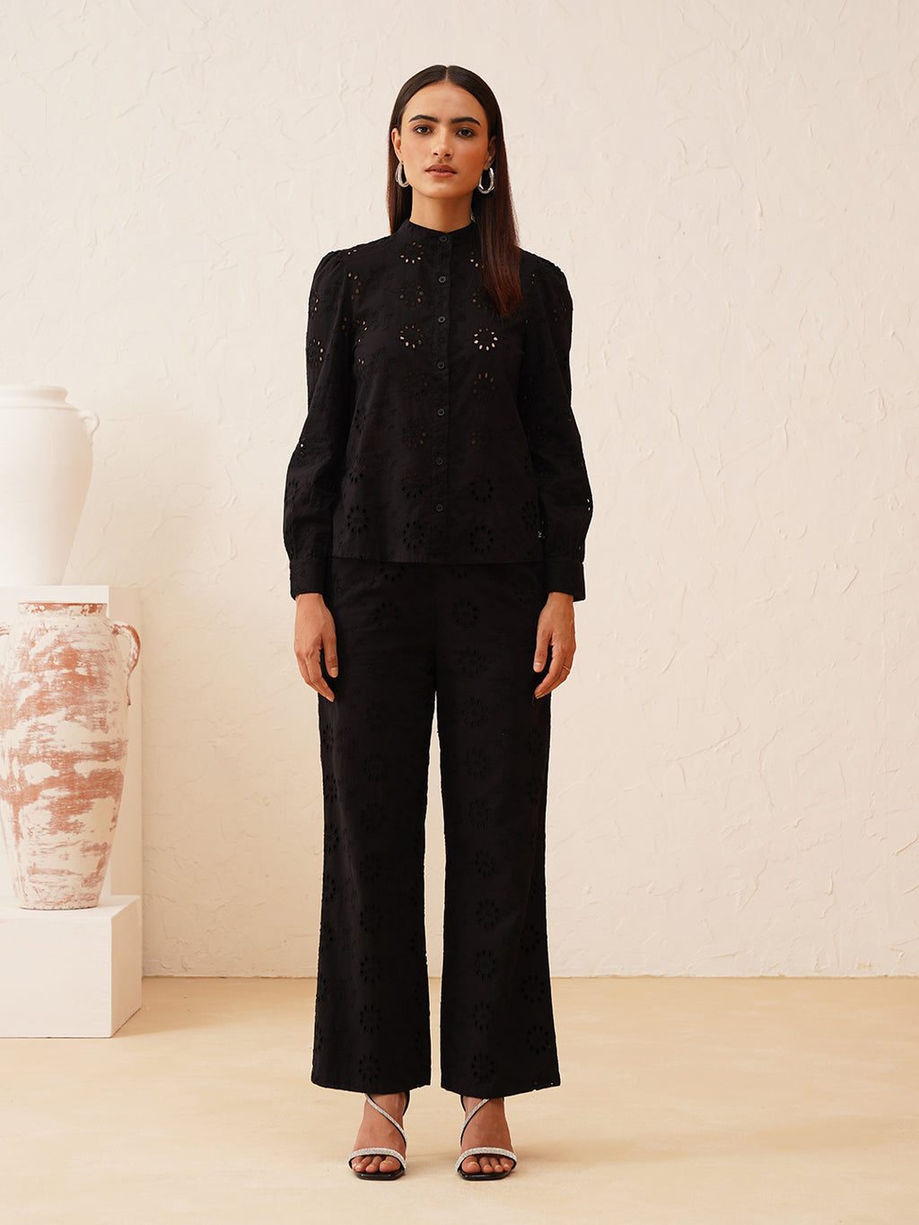 Beatnik Black Top & Pants Floral Schiffli Womens Coords Beatnik