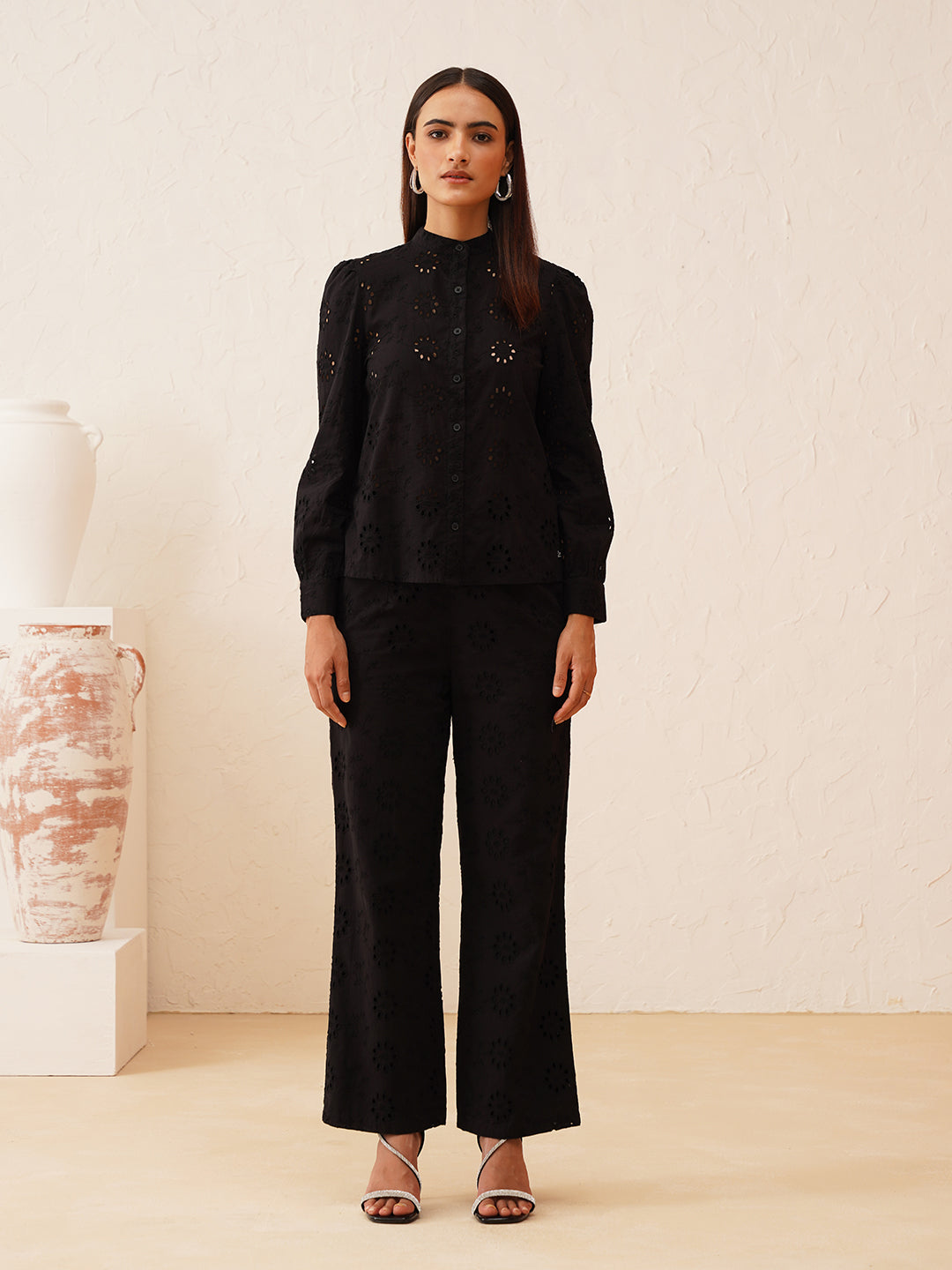 Beatnik Black Top & Pants Floral Schiffli Womens Coords Beatnik