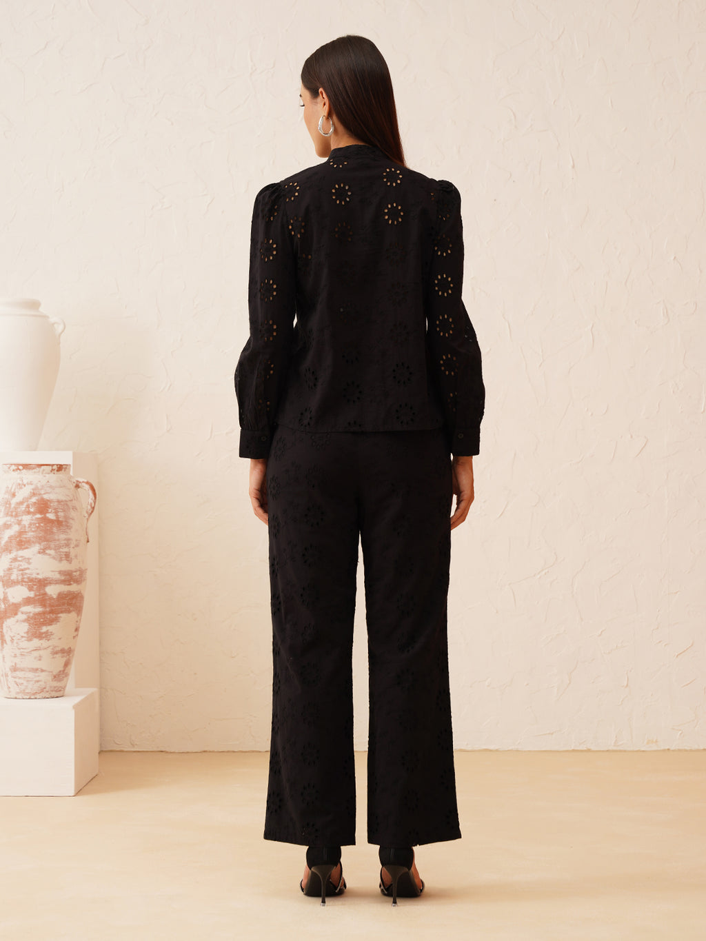 Beatnik Black Top & Pants Floral Schiffli Womens Coords Beatnik