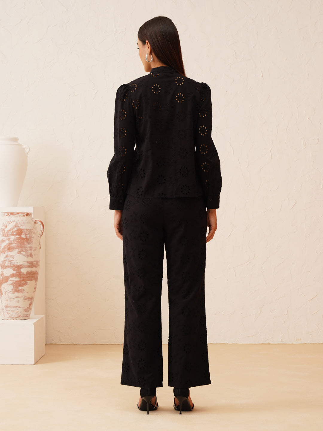 Beatnik Black Top & Pants Floral Schiffli Womens Coords Beatnik