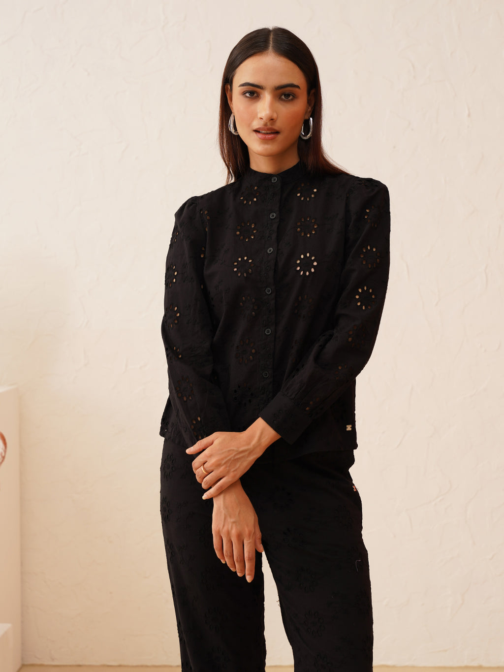 Beatnik Black Top & Pants Floral Schiffli Womens Coords Beatnik