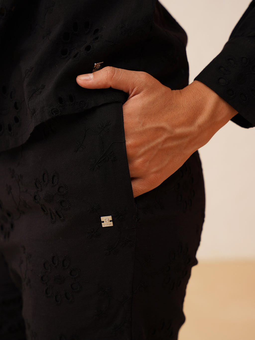 Beatnik Black Top & Pants Floral Schiffli Womens Coords Beatnik