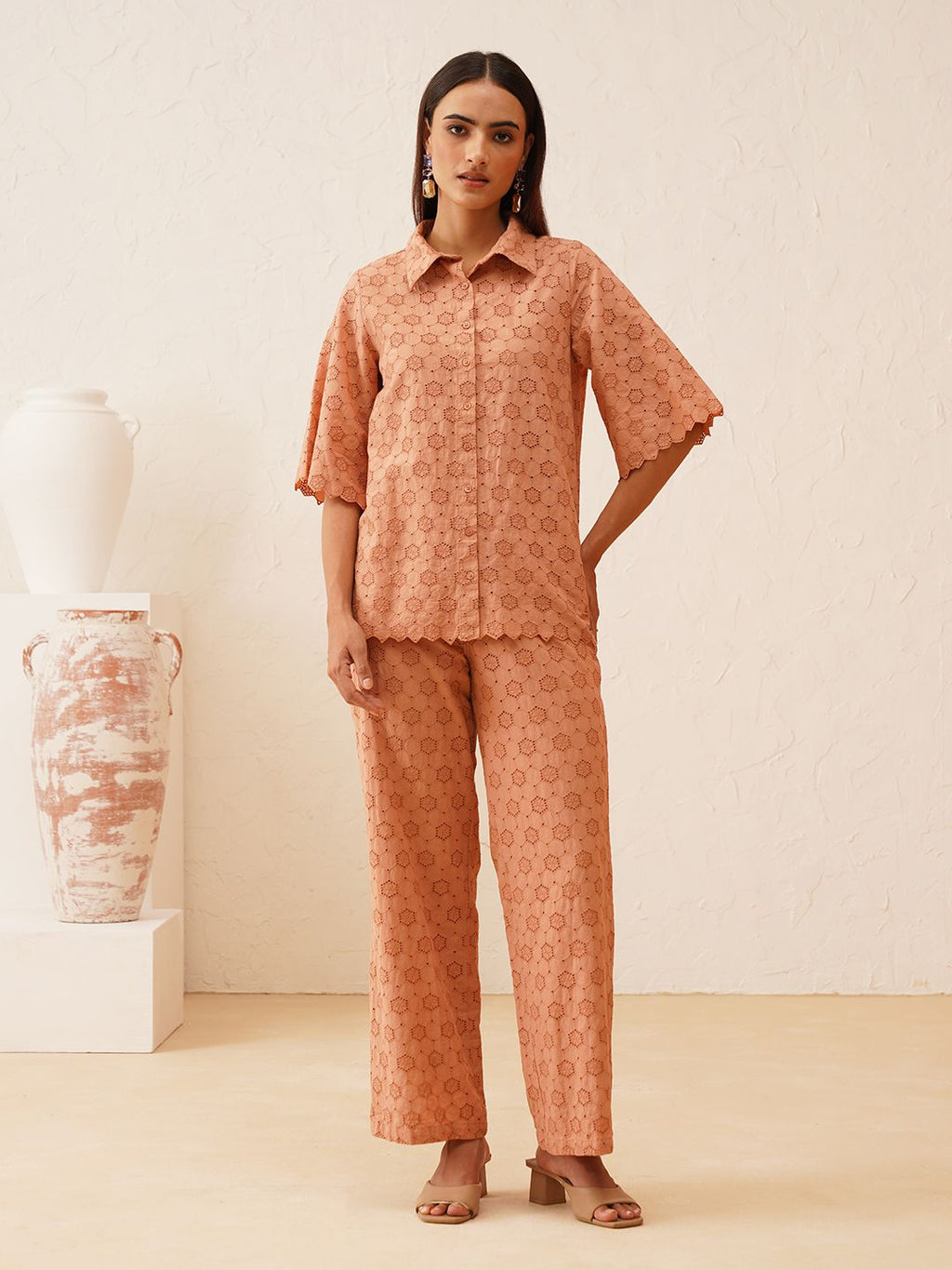 Beatnik Peach Puff 2 Piece Coord Schiffli  Womens Coords Beatnik