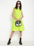 A-Line Solid Lime Green Dress in Cotton Poplin Beatnik India