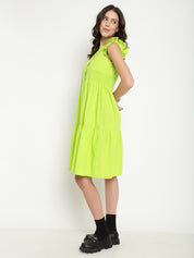 A-Line Solid Lime Green Dress in Cotton Poplin Beatnik India