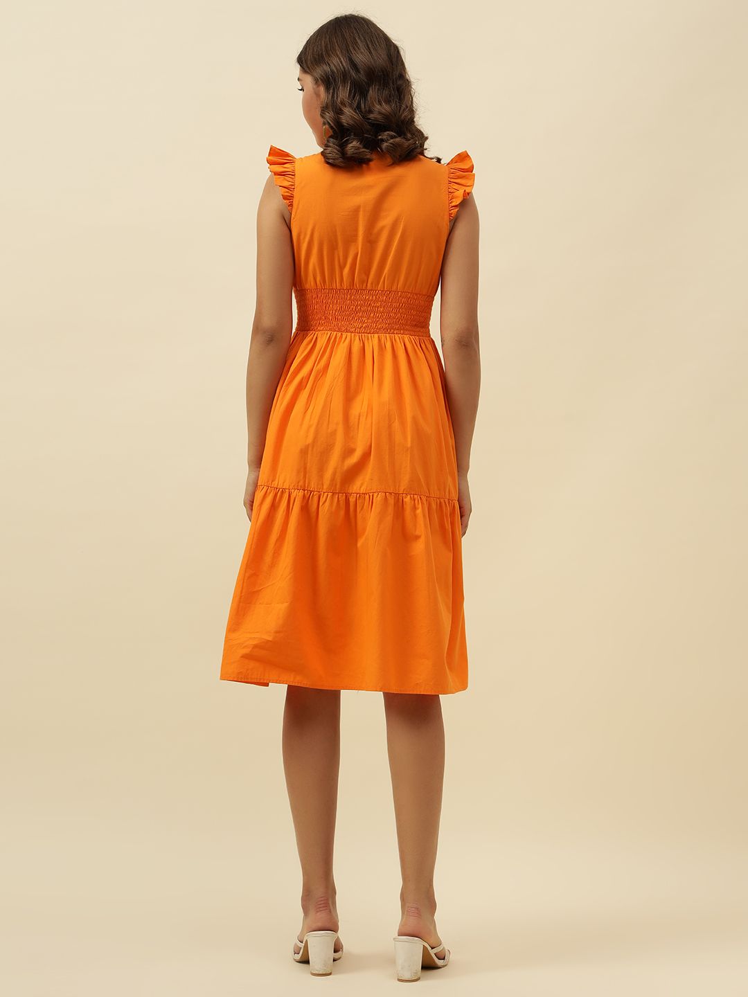 Orange A-line Round Neck Dress Beatnik