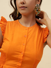 Orange A-line Round Neck Dress Beatnik