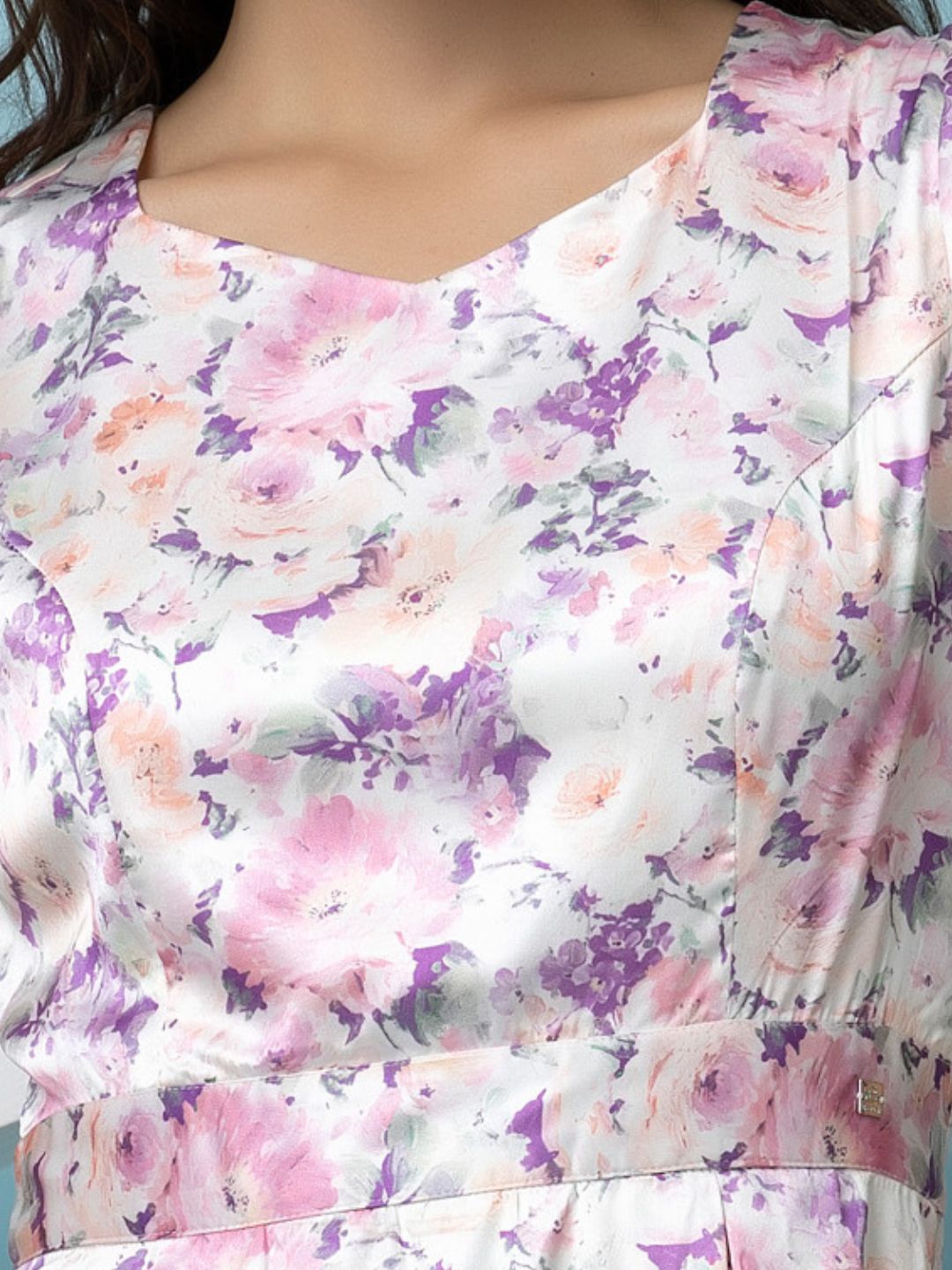 Floral Print Satin Mini Dress with Puff Sleeves Beatnik India