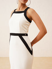 Black and White Color Block Bodycon Dress in Maserati Fabric Beatnik