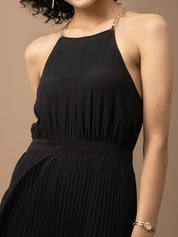 A-Line Solid Lime Green Dress in Cotton Poplin Beatnik India