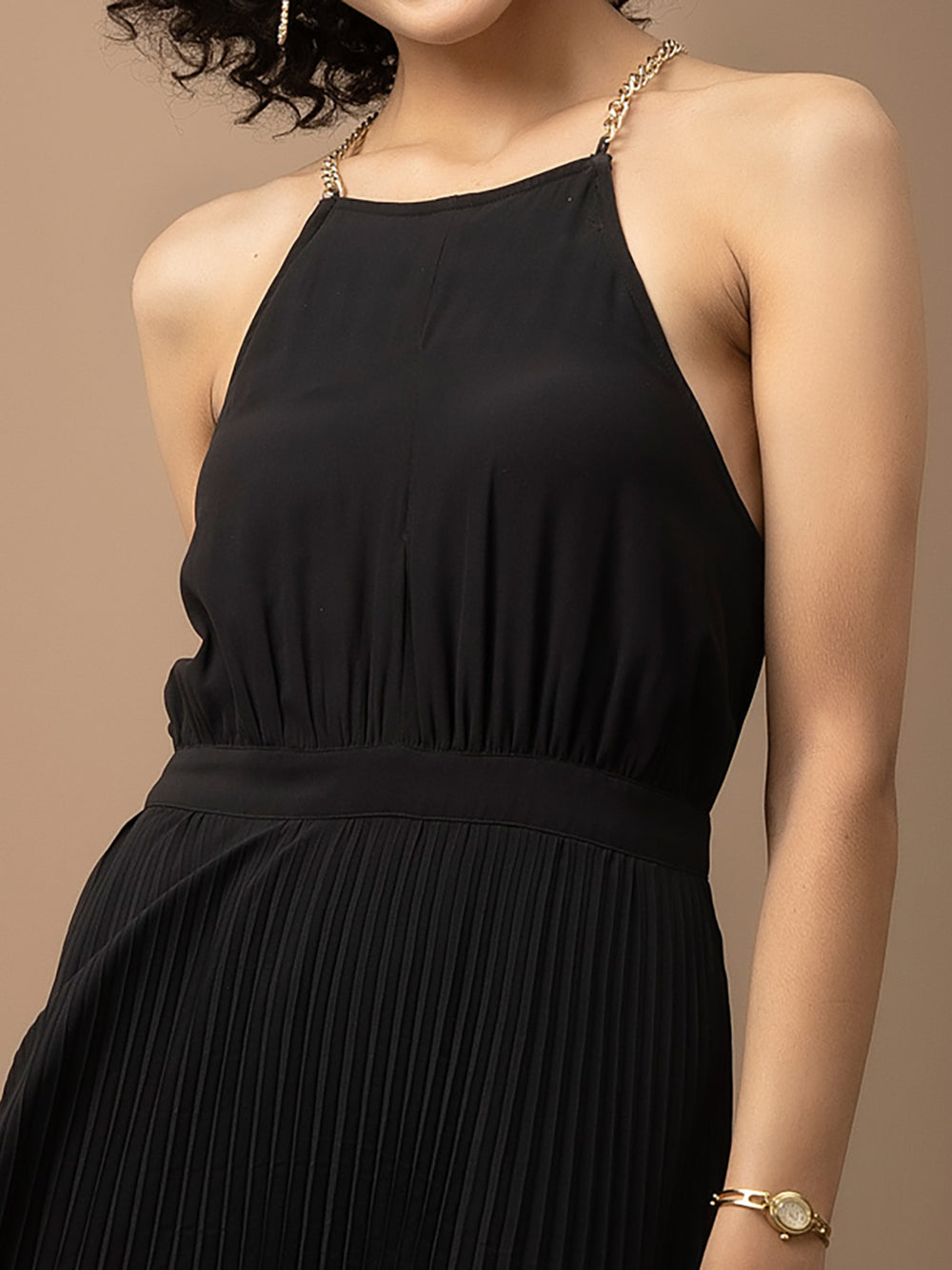 A-Line Solid Lime Green Dress in Cotton Poplin Beatnik India