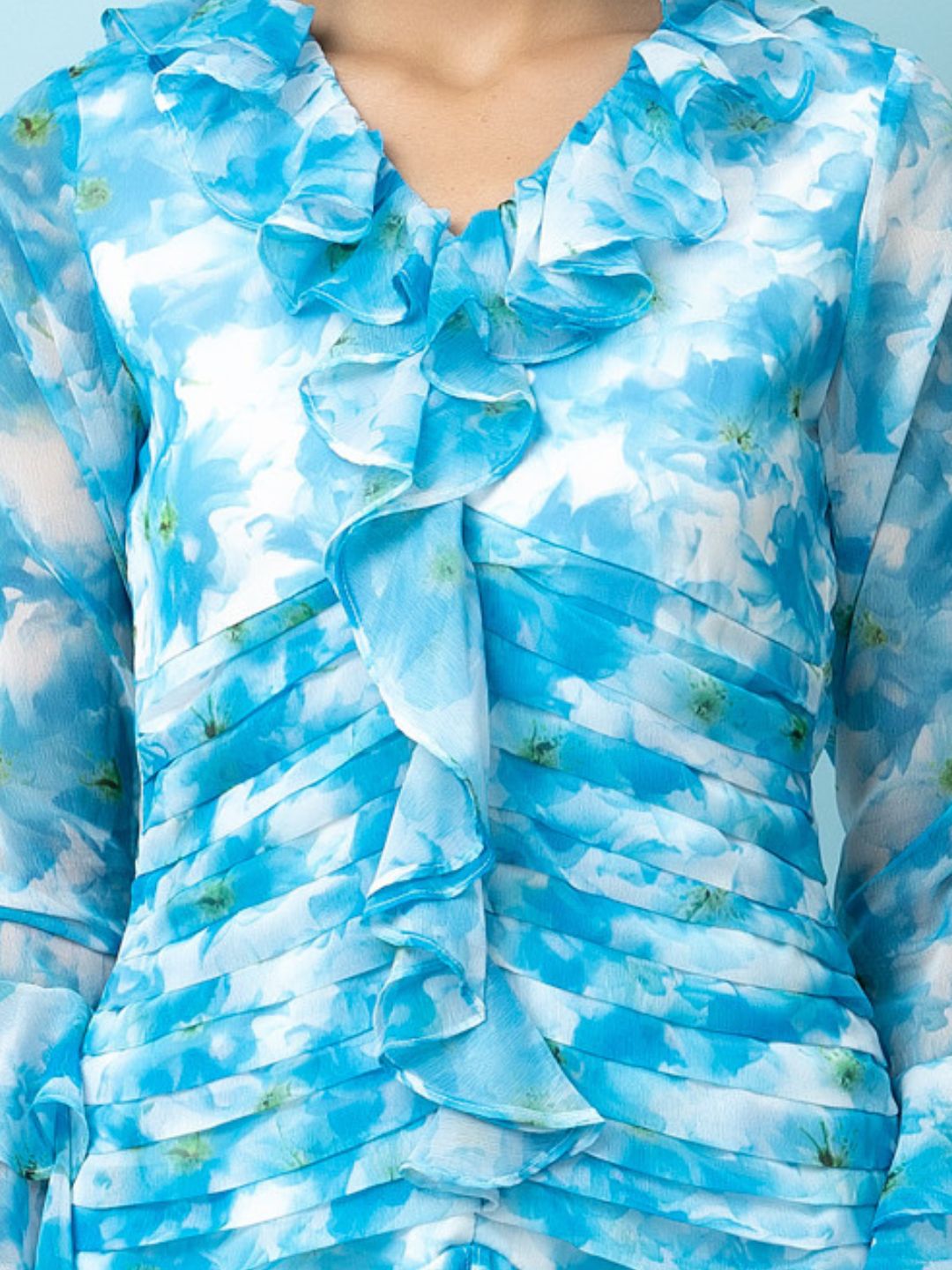 Floral Print Chiffon Bodycon Dress with Layered Sleeves Beatnik