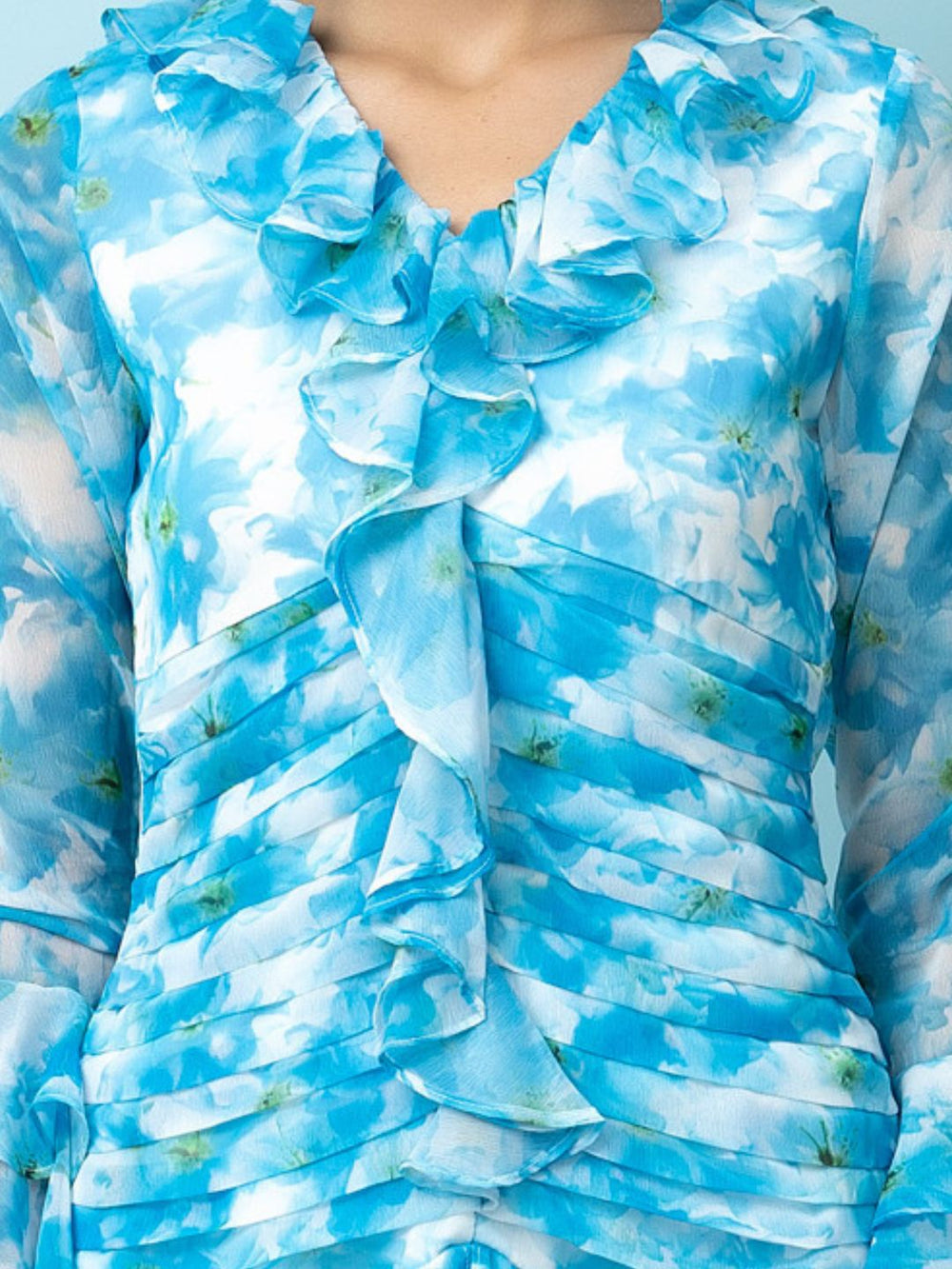 Floral Print Chiffon Bodycon Dress with Layered Sleeves Beatnik