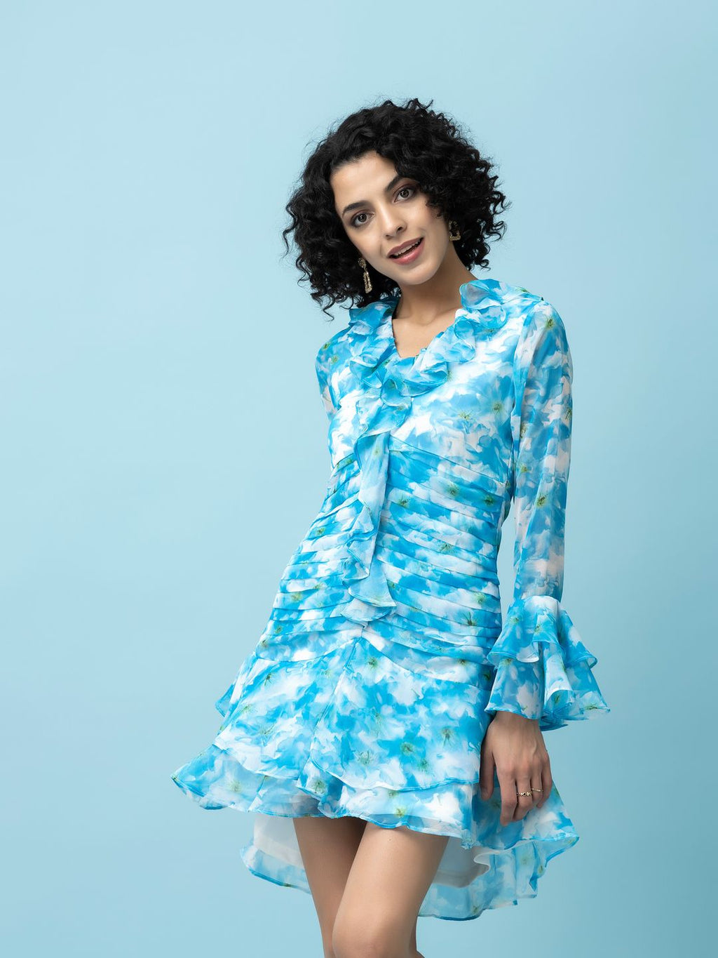 Sky Blue Chiffon Mini Dress