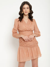 Shimmer Peach Puff Chiffon Sheath Dress Beatnik