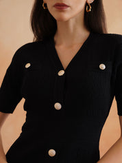 Black Bodycon V-neck Dress Beatnik