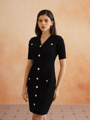 Black Bodycon V-neck Dress Beatnik