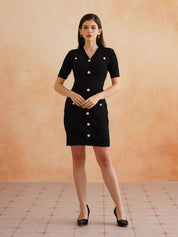 Black Bodycon V-neck Dress Beatnik