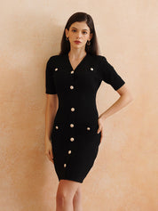 Black Bodycon V-neck Dress Beatnik