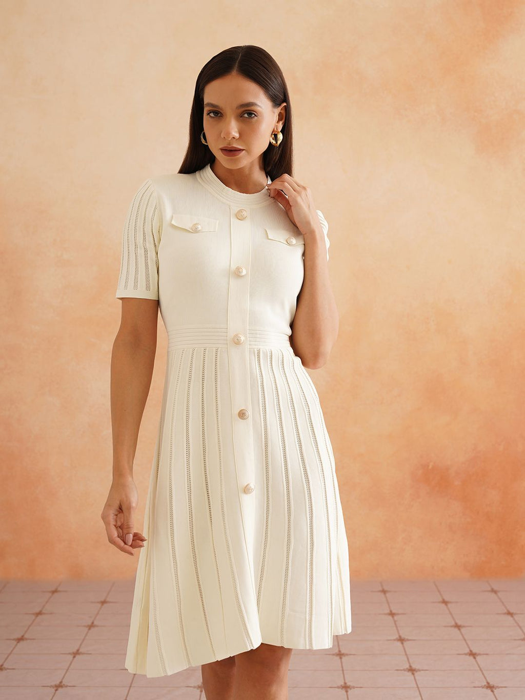 Off White Skater Round Neck Dress Beatnik