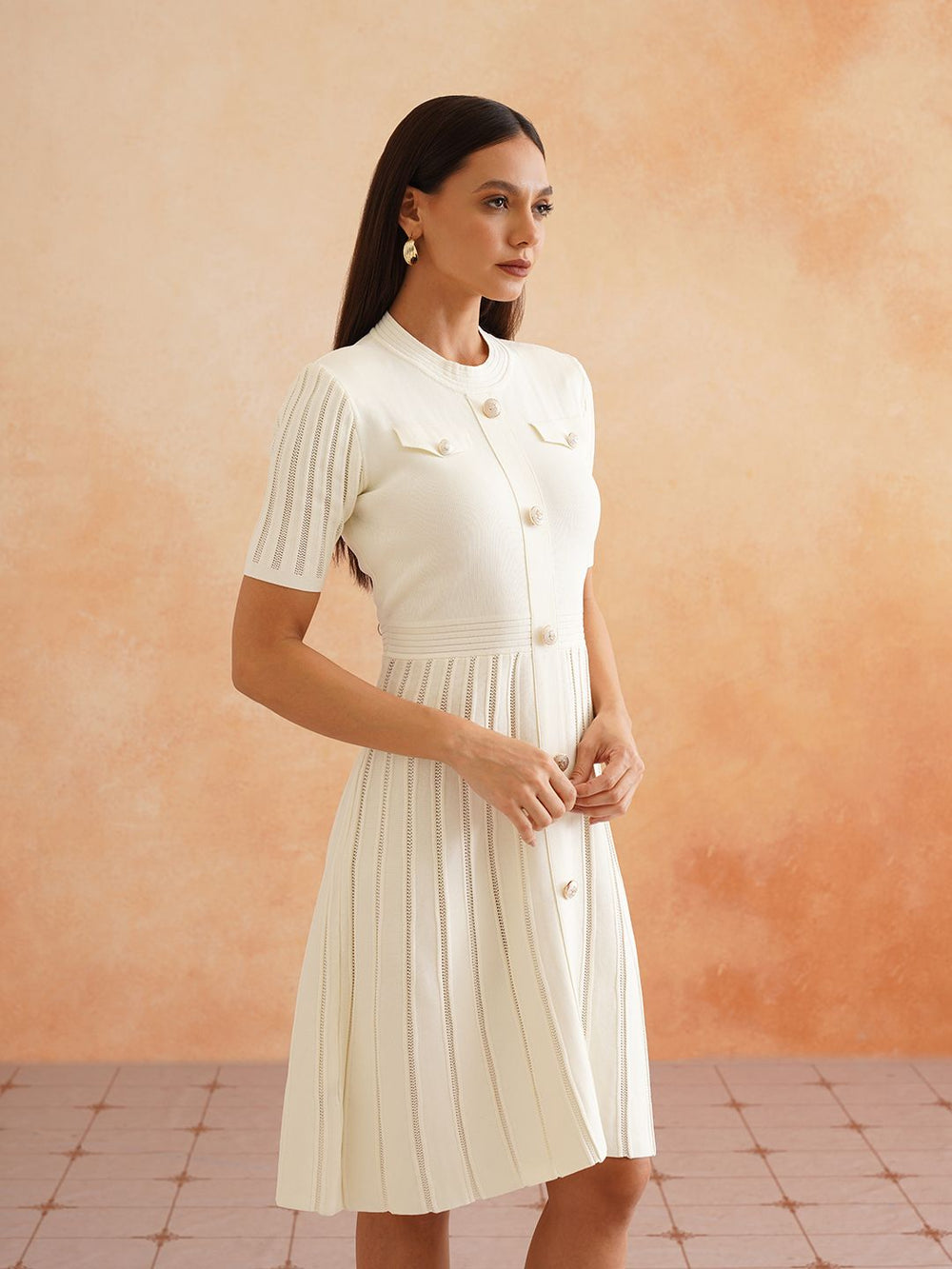 Off White Skater Round Neck Dress Beatnik