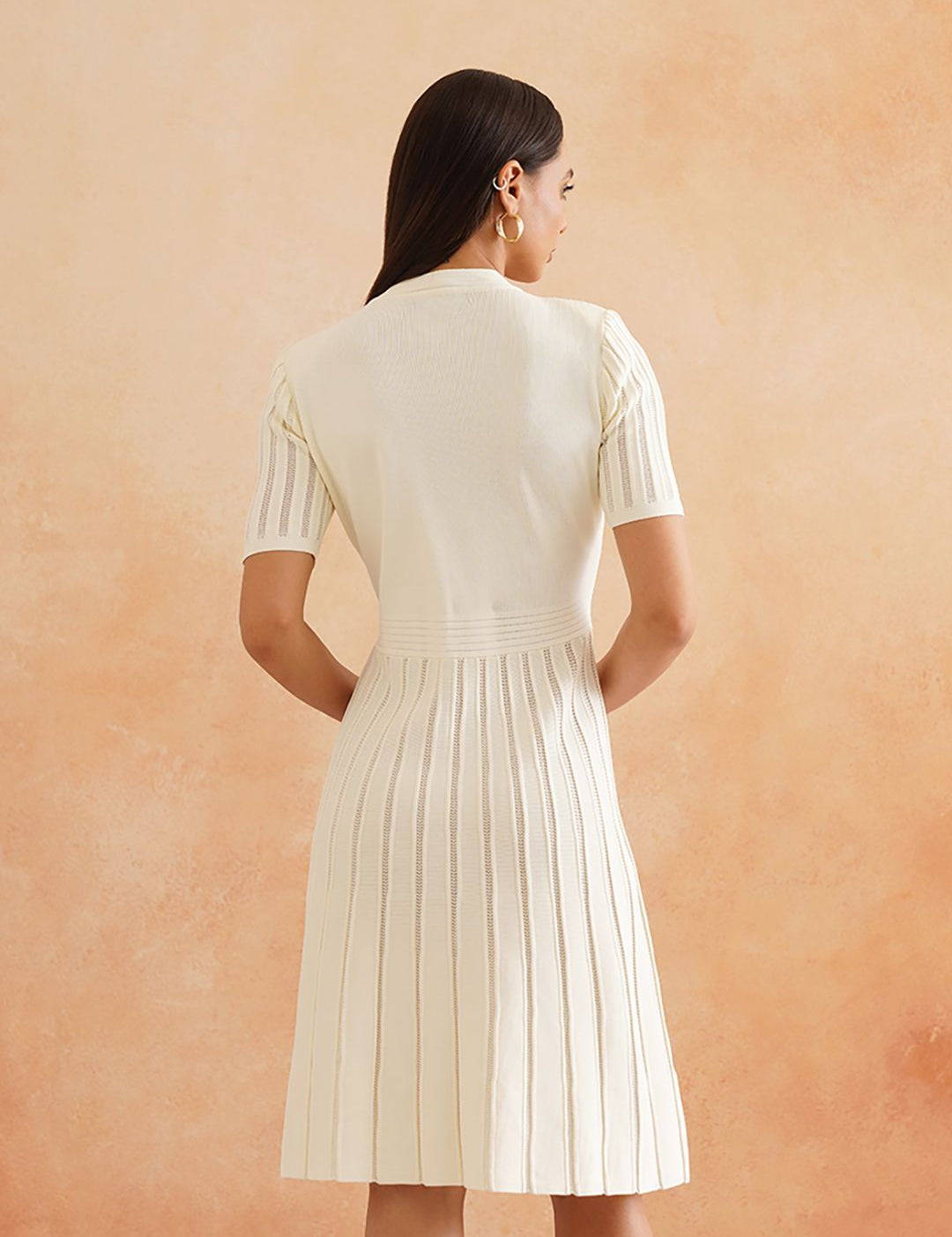 Off White Skater Round Neck Dress Beatnik