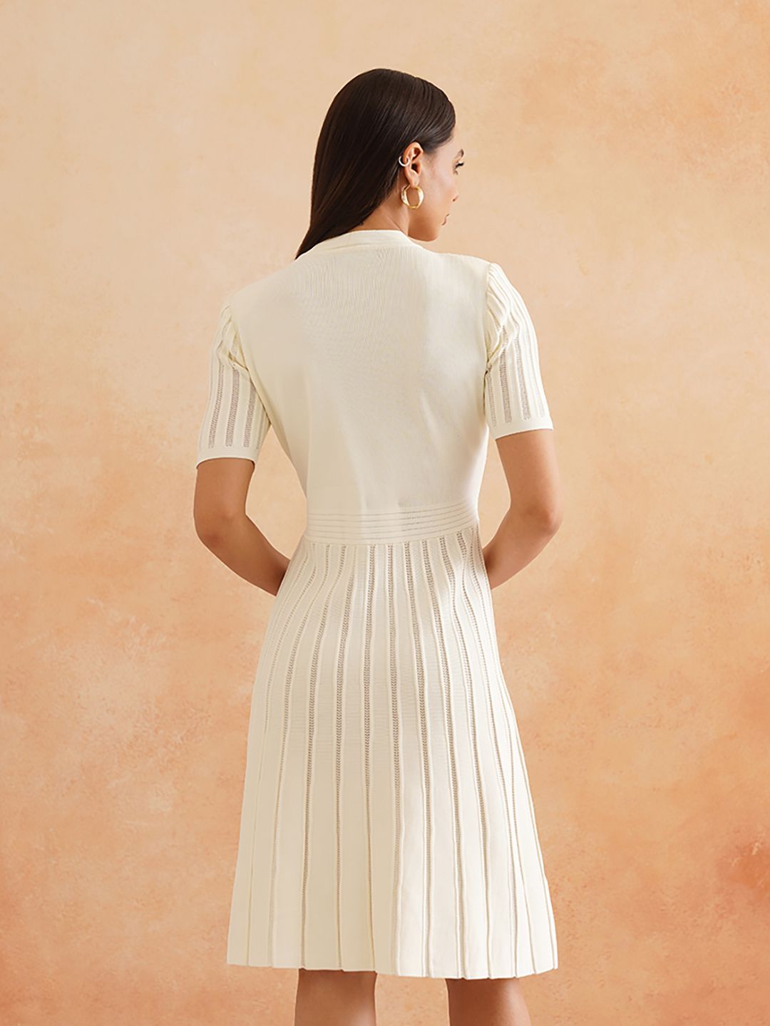 Off White Skater Round Neck Dress Beatnik