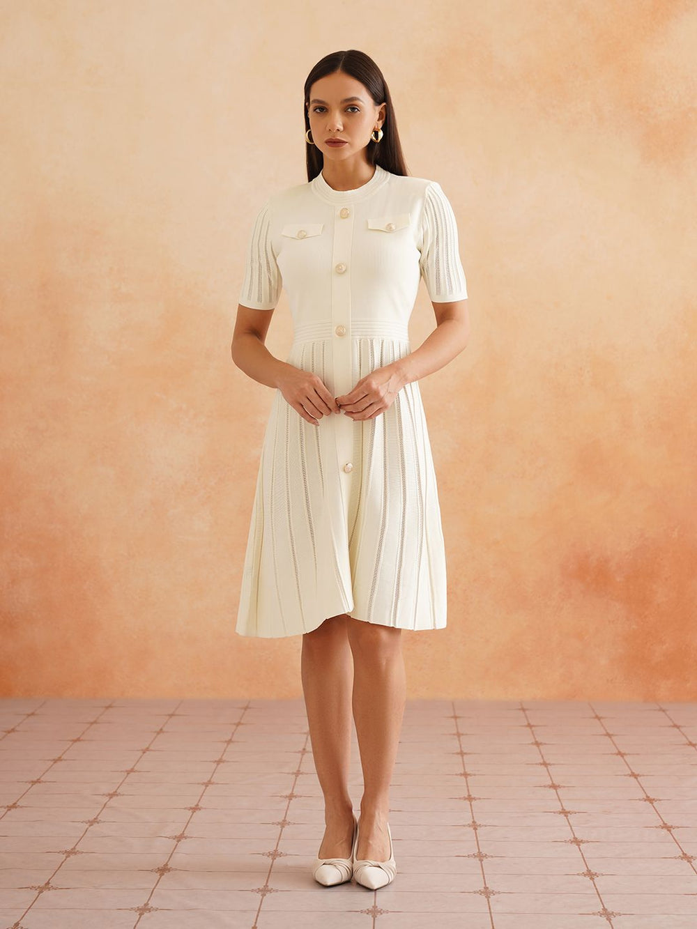 Off White Skater Round Neck Dress Beatnik