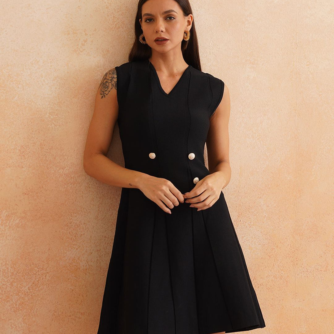Black Bodycon V-neck Sleevesless Dress Beatnik