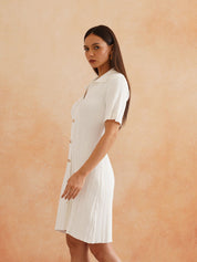 White Bodycon Lapel Collar Dress Beatnik