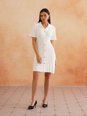 White Bodycon Lapel Collar Dress Beatnik