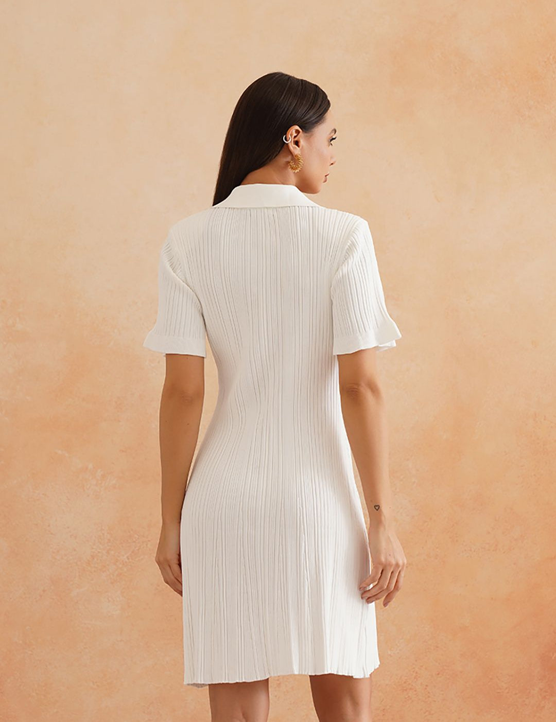 White Bodycon Lapel Collar Dress Beatnik